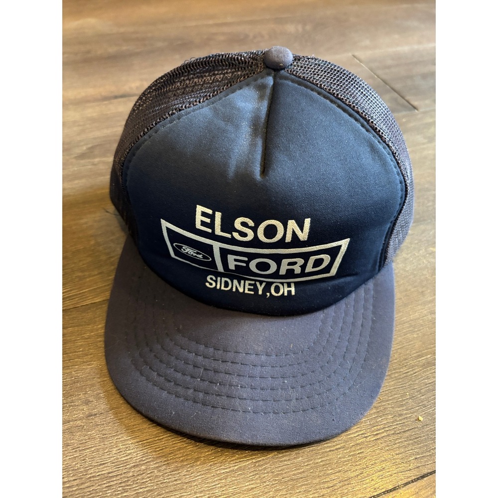 Vintage Elson Ford Sidney OH Trucker Hat Blue‎ Snapback Mesh Cap Made in Korea